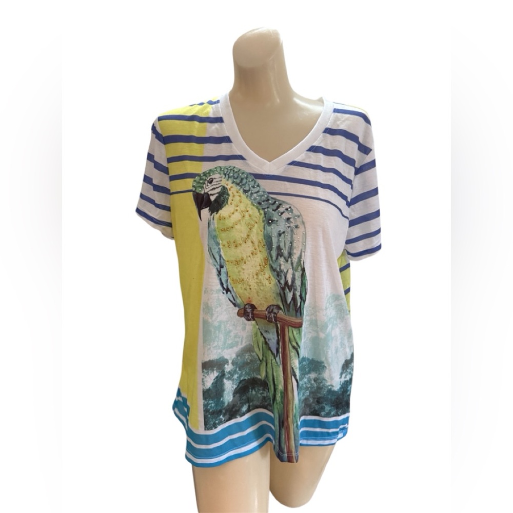 White Stag Womens Striped Parrot Shirt Top Blouse Size Large (12-14)